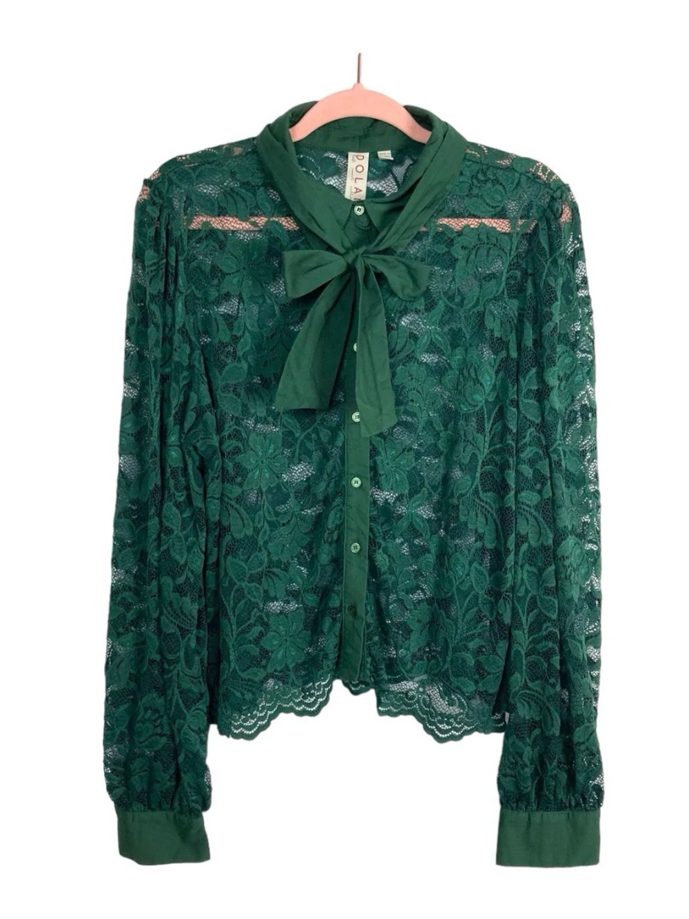 Dolan Left Coast Emerald Green Sheer Lace Blouse,